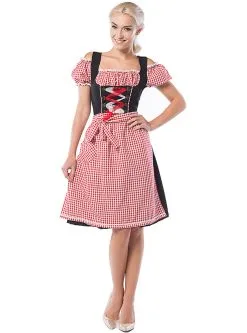 Funidelia Grote Maat Oktoberfest Dirndl Voor Dames, Zwart & Rood
