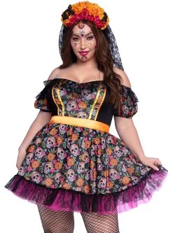 Funidelia Kleurrijk La Catrina-kostuum Voor Dames Grote Maat -🎃 Halloween Winkel kleurrijk la catrina kostuum voor dames grote maat 2